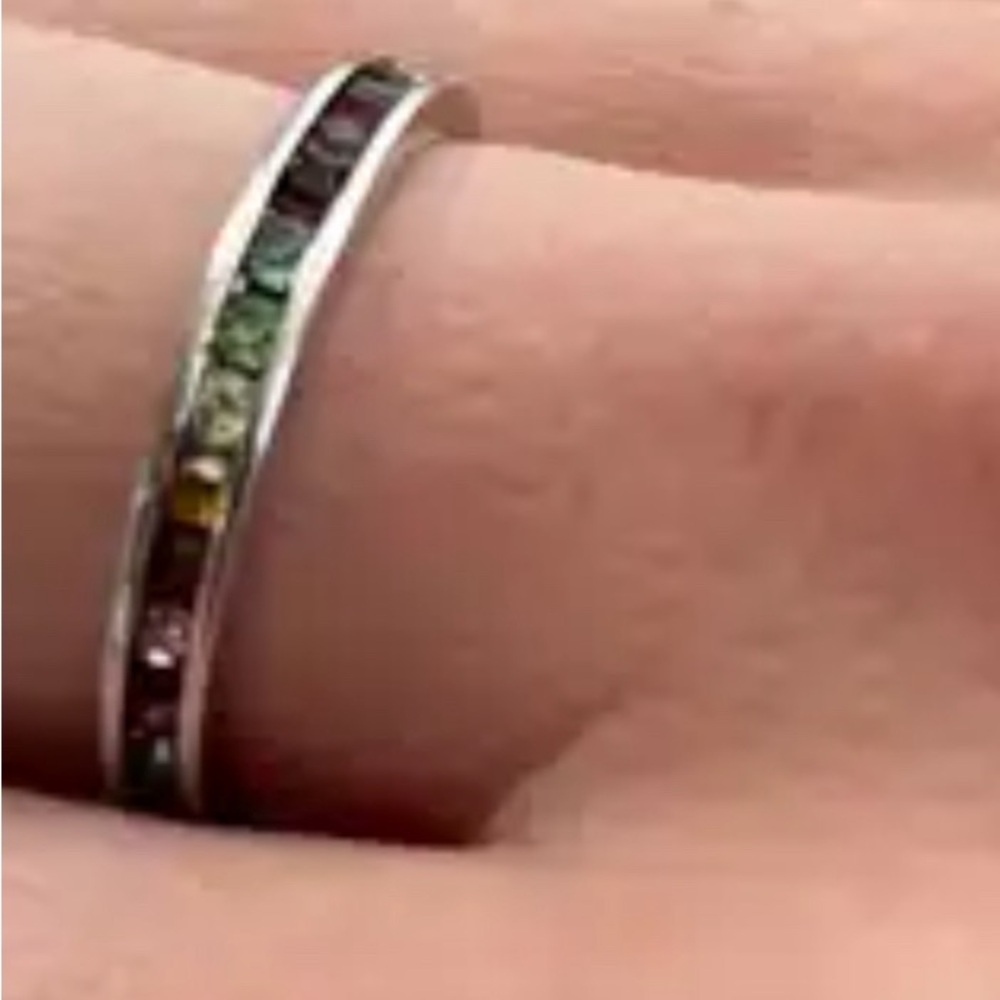 Sterling Silver Multi Color Rhinestone Stone Eternity Infinity Ring Size 7 1/2